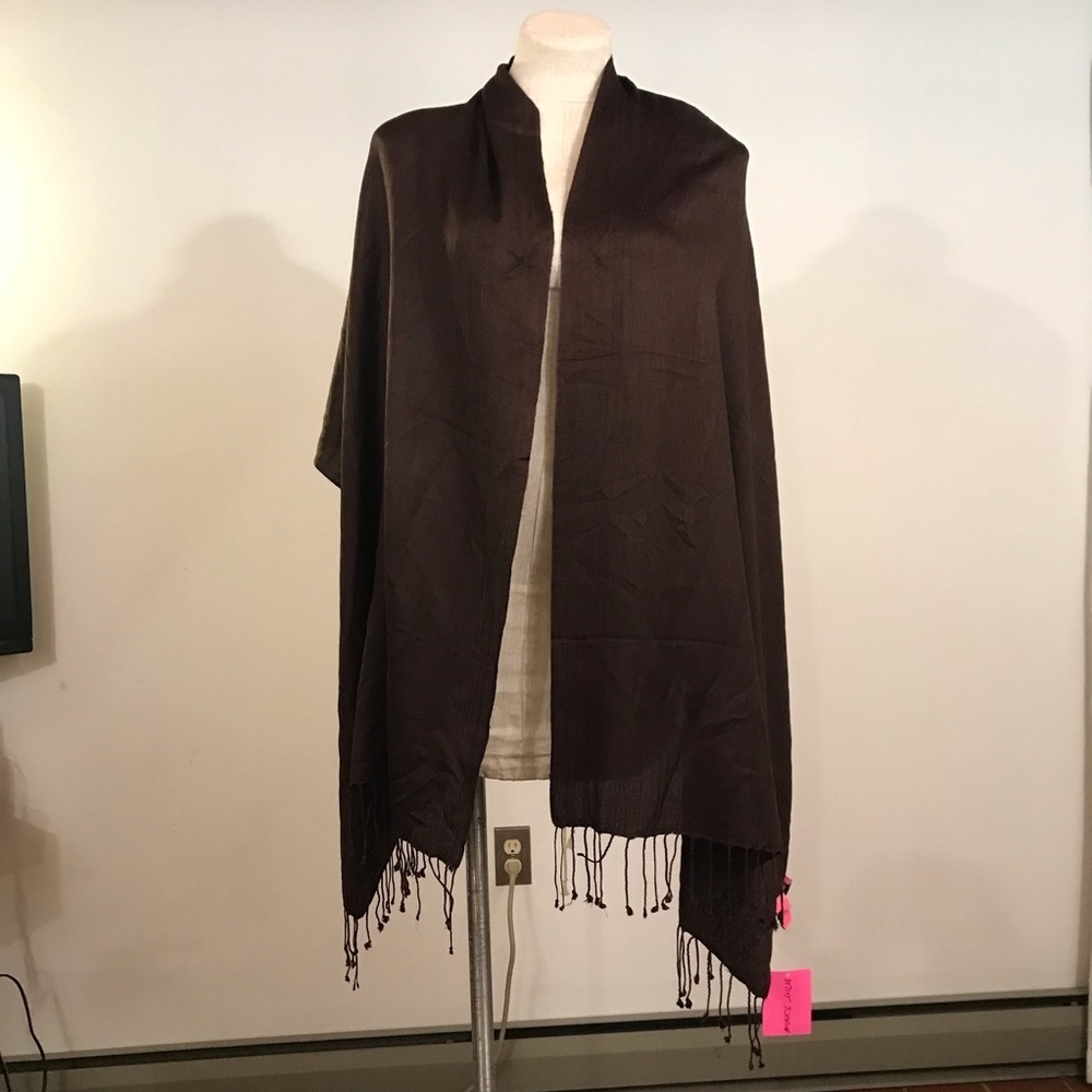 Betsy Johnson NEW Womens Cashmere+Silk Scarf Brown Fringe NWT Luxury - Picture 2 of 8